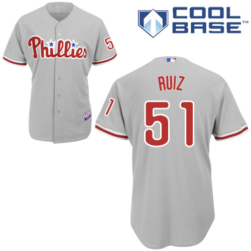 Carlos Ruiz #51 MLB Jersey-Philadelphia Phillies Men's Authentic Road Gray Cool Base Baseball Jersey